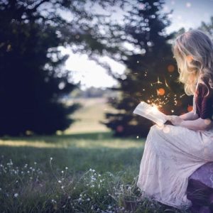 a book, girl, magic