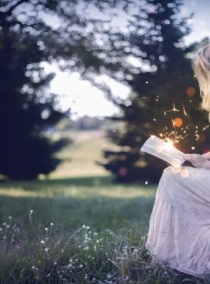 a book, girl, magic