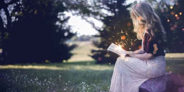 a book, girl, magic