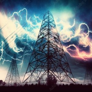 bad weather sky with wave emerge around radio tower, Generative Ai