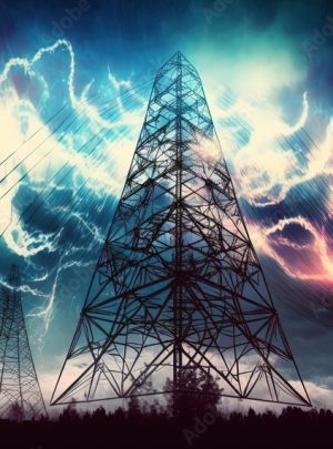bad weather sky with wave emerge around radio tower, Generative Ai