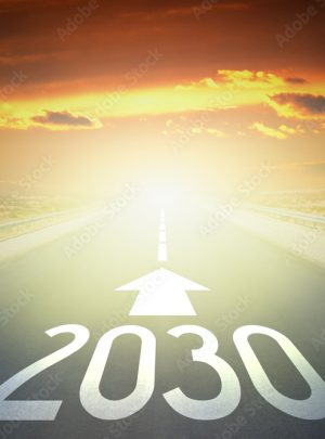 2030 - empty road on a desert and sunset sky