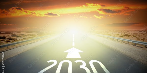 2030 - empty road on a desert and sunset sky