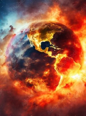 planeta Terra pegando fogo no espaço, aquecimento global, cataclisma, armagedon, fim dos tempos, bíblico