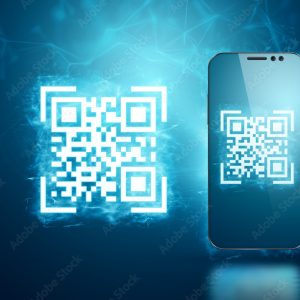 QR code and smartphone, new technologies. Electronic digital technologies scanning, barcode.