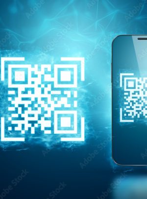 QR code and smartphone, new technologies. Electronic digital technologies scanning, barcode.