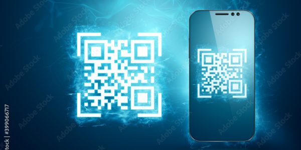 QR code and smartphone, new technologies. Electronic digital technologies scanning, barcode.