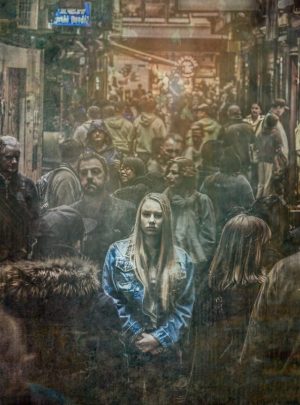 woman, alone, crowd