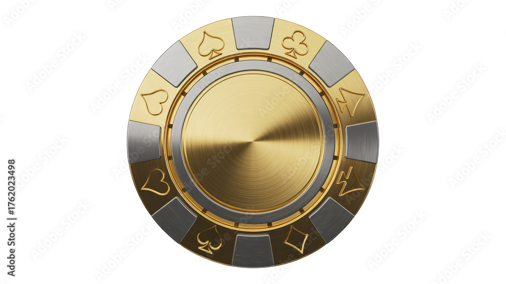 High stakes gold casino chip with card suits for gambling fun